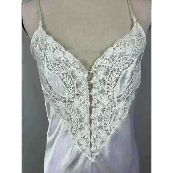 Vtg 80s 90s Diliar Made In Italy White Satin Nightgown Robe Set Lace Long Size M - Picture 4 of 16